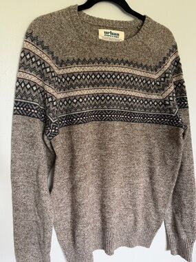 urban pipeline Brown Crewneck Sweater with Fair Isle Yoke